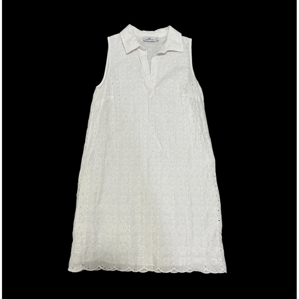 Vineyard Vines White Eyelet Lucaya Dress Size 0 Cotton Sleeveless Scalloped Hem - Picture 2 of 6